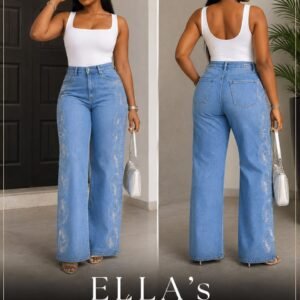 Ella’s Luxury Rhinestone Wide-Leg Denim Jeans